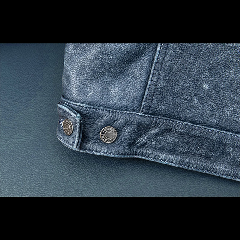 Amekaji Distressed Blue Genuine Leather Jacket