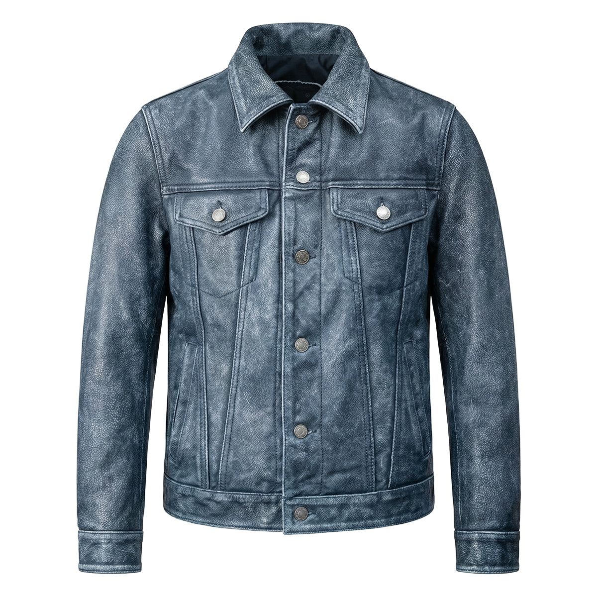 Amekaji Distressed Blue Genuine Leather Jacket