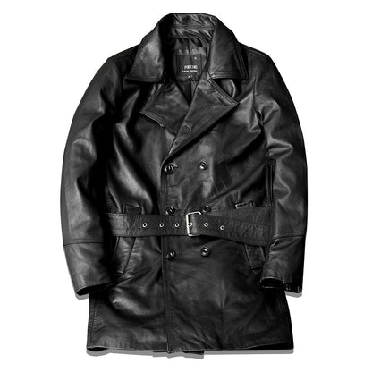 Mid-Length Windproof Suit-Style Genuine Leather Jacket