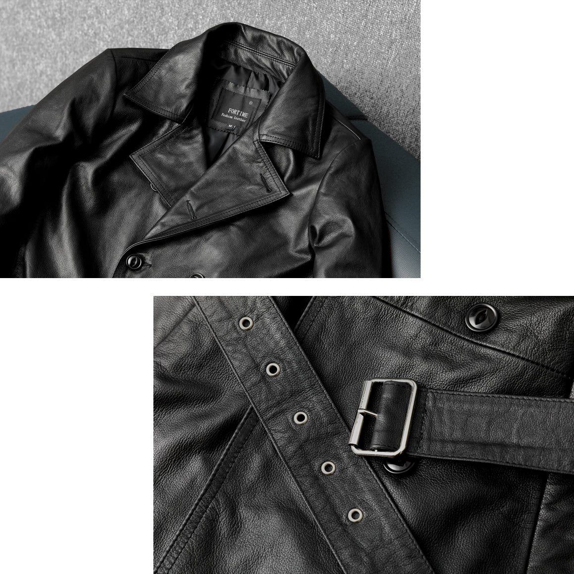 Mid-Length Windproof Suit-Style Genuine Leather Jacket