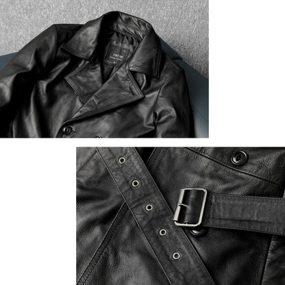 Mid-Length Windproof Suit-Style Genuine Leather Jacket