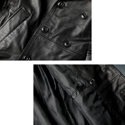Mid-Length Windproof Suit-Style Genuine Leather Jacket