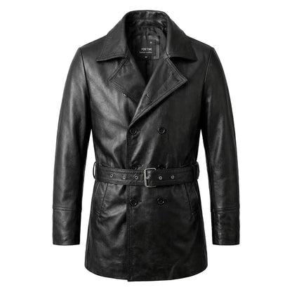 Mid-Length Windproof Suit-Style Genuine Leather Jacket