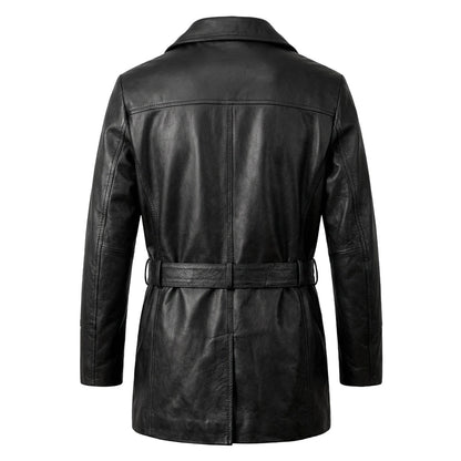 Mid-Length Windproof Suit-Style Genuine Leather Jacket