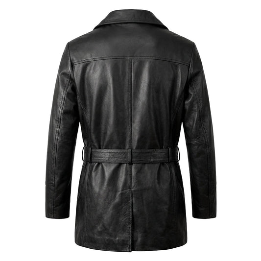 Mid-Length Windproof Suit-Style Genuine Leather Jacket