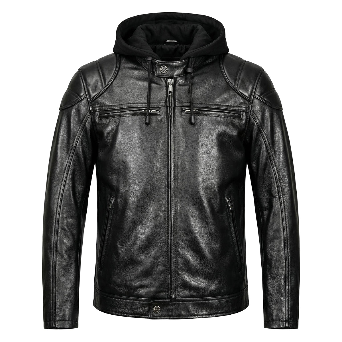 Detachable Hooded Slim Fit Motorcycle Leather Jacket