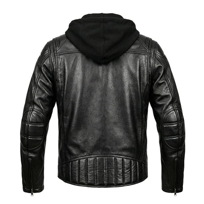 Detachable Hooded Slim Fit Motorcycle Leather Jacket