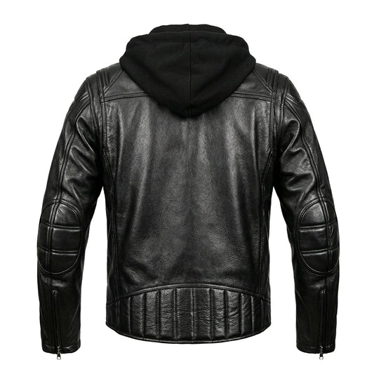 Detachable Hooded Slim Fit Motorcycle Leather Jacket