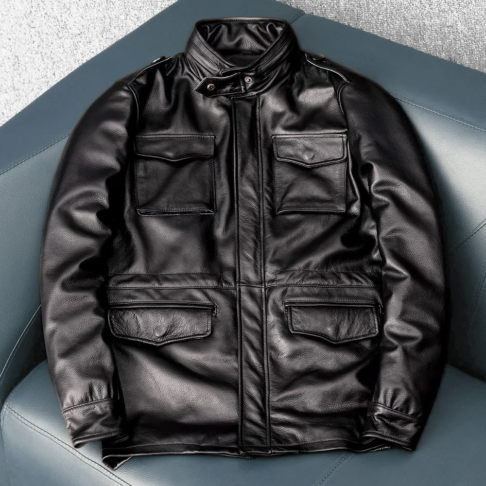 Motorcycle Mid-Length Adventure Leather Jacket