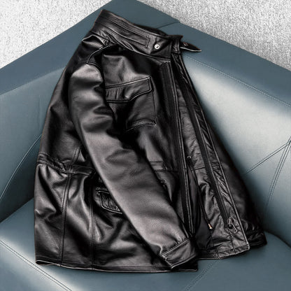 Motorcycle Mid-Length Adventure Leather Jacket