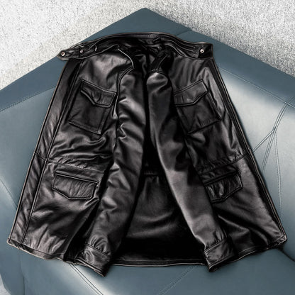 Motorcycle Mid-Length Adventure Leather Jacket