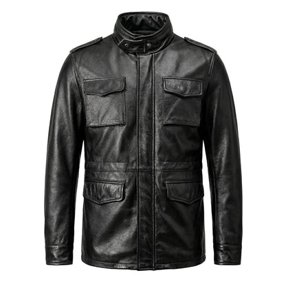 Motorcycle Mid-Length Adventure Leather Jacket