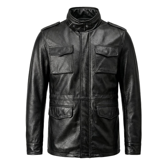 Motorcycle Mid-Length Adventure Leather Jacket