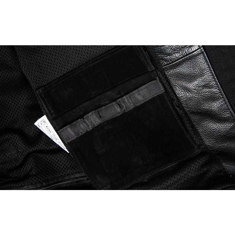 Plaid Stitching Motorcycle Genuine Leather Jacket