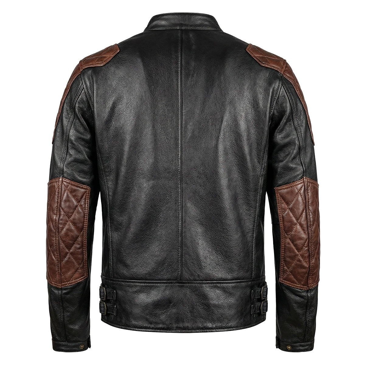 Plaid Stitching Motorcycle Genuine Leather Jacket