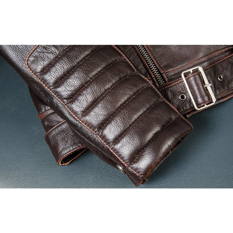 Large Lapel Motorcycle Cowhide Leather Jacket