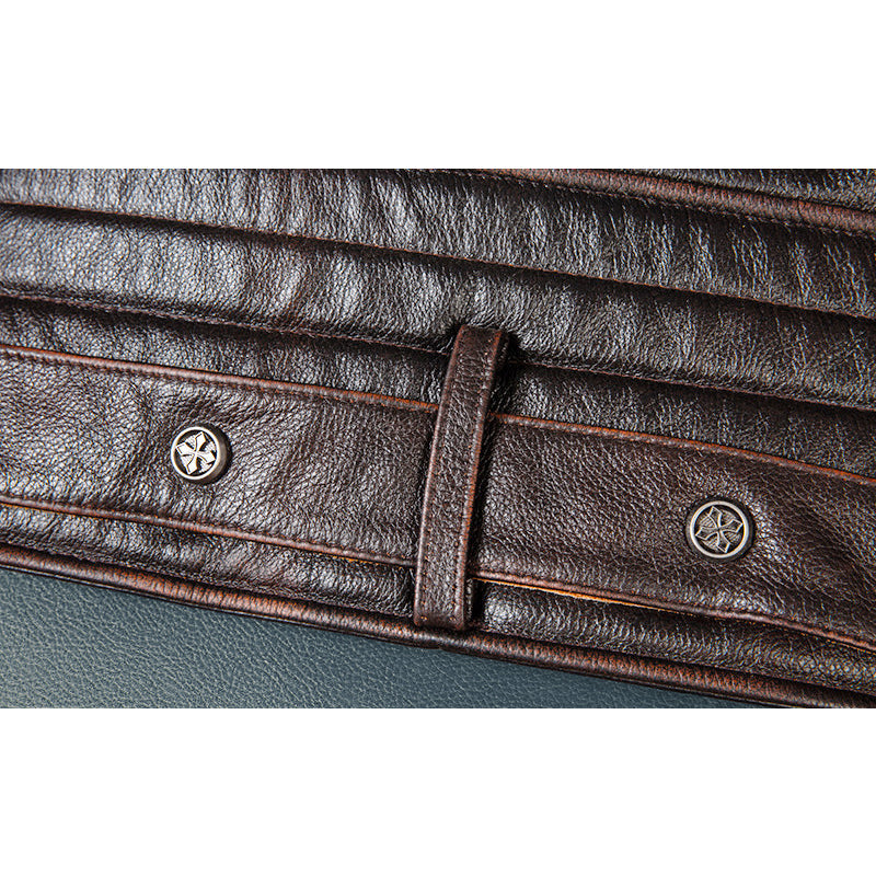 Large Lapel Motorcycle Cowhide Leather Jacket