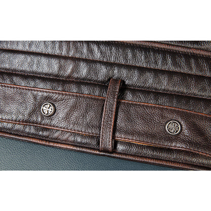 Large Lapel Motorcycle Cowhide Leather Jacket