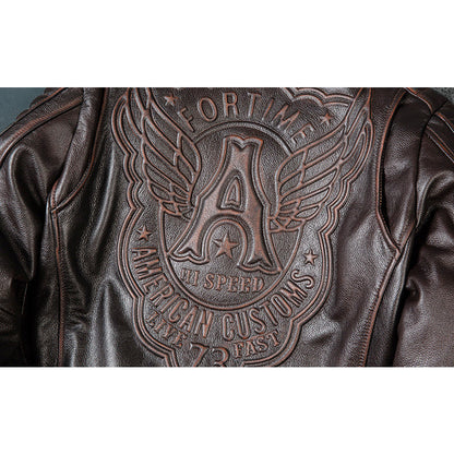 Large Lapel Motorcycle Cowhide Leather Jacket