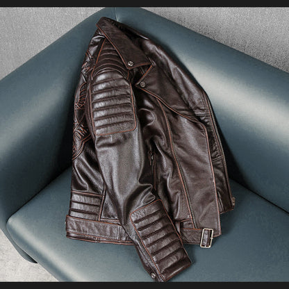 Large Lapel Motorcycle Cowhide Leather Jacket