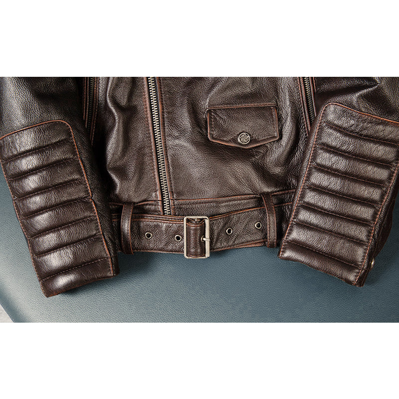 Large Lapel Motorcycle Cowhide Leather Jacket