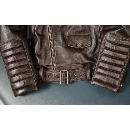 Large Lapel Motorcycle Cowhide Leather Jacket