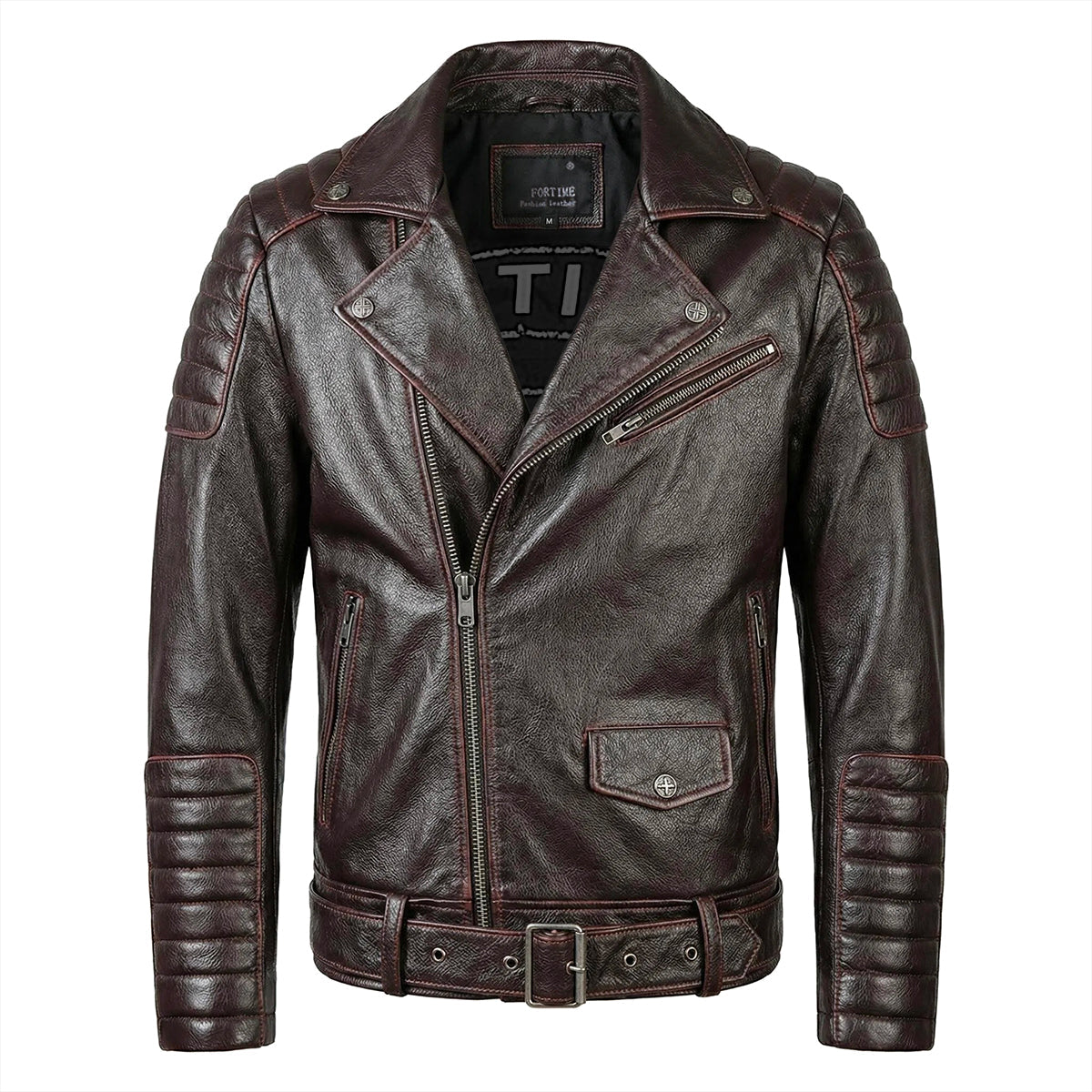 Large Lapel Motorcycle Cowhide Leather Jacket