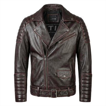 Large Lapel Motorcycle Cowhide Leather Jacket