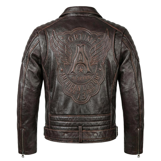 Large Lapel Motorcycle Cowhide Leather Jacket