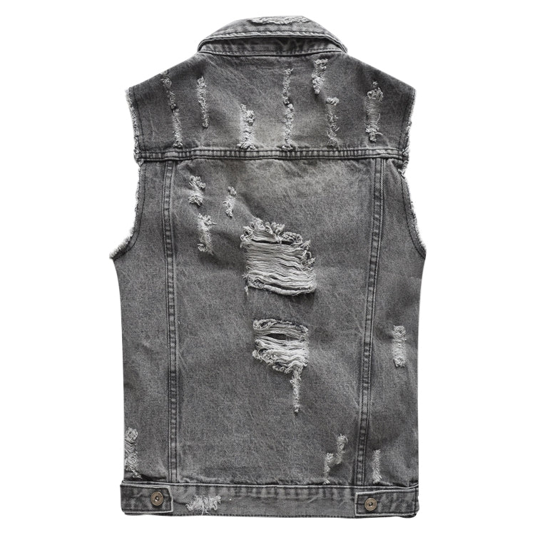 Ripped Denim Vest Grey For Motorcycle Bikers