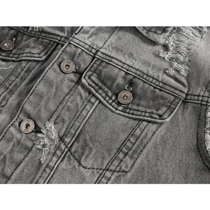 Ripped Denim Vest Grey For Motorcycle Bikers