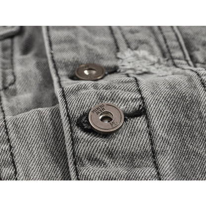 Ripped Denim Vest Grey For Motorcycle Bikers