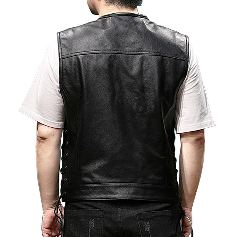 Motorcycle Skull Wings Leather Vest Side Laces