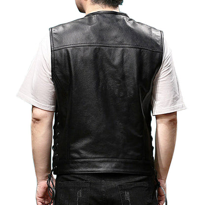 Motorcycle Skull Wings Leather Vest Side Laces