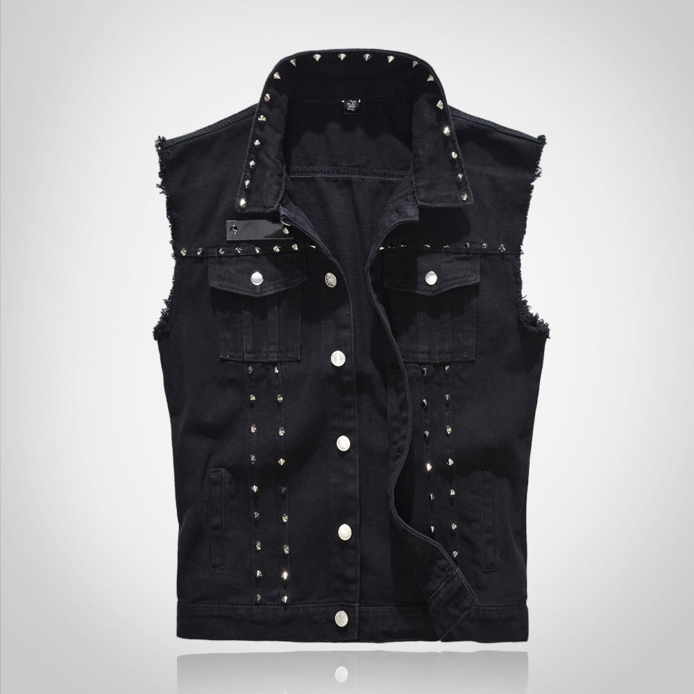 Retro Punk Rivet Black Denim Vest