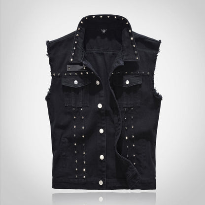 Retro Punk Rivet Black Denim Vest