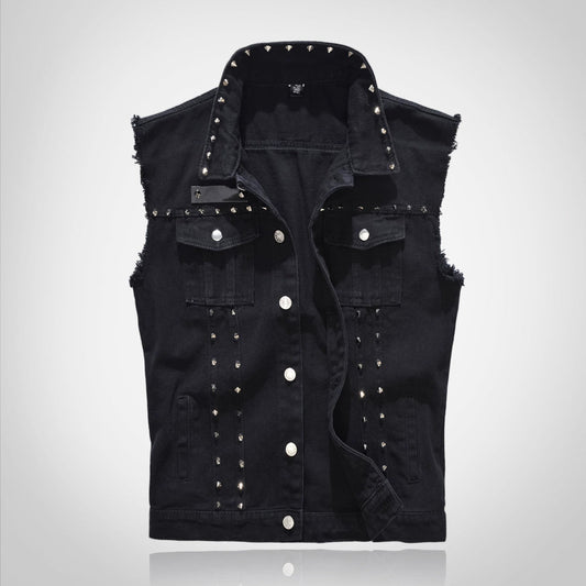 Retro Punk Rivet Black Denim Vest
