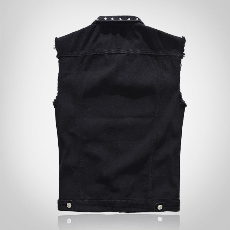 Retro Punk Rivet Black Denim Vest