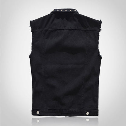 Retro Punk Rivet Black Denim Vest