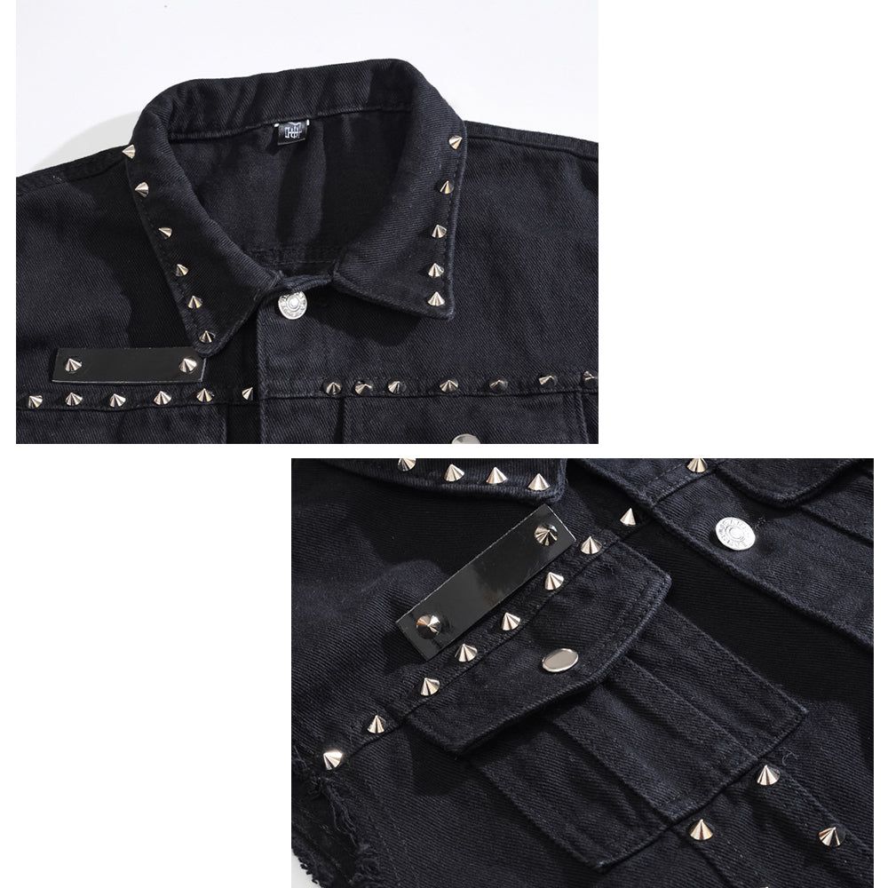 Retro Punk Rivet Black Denim Vest