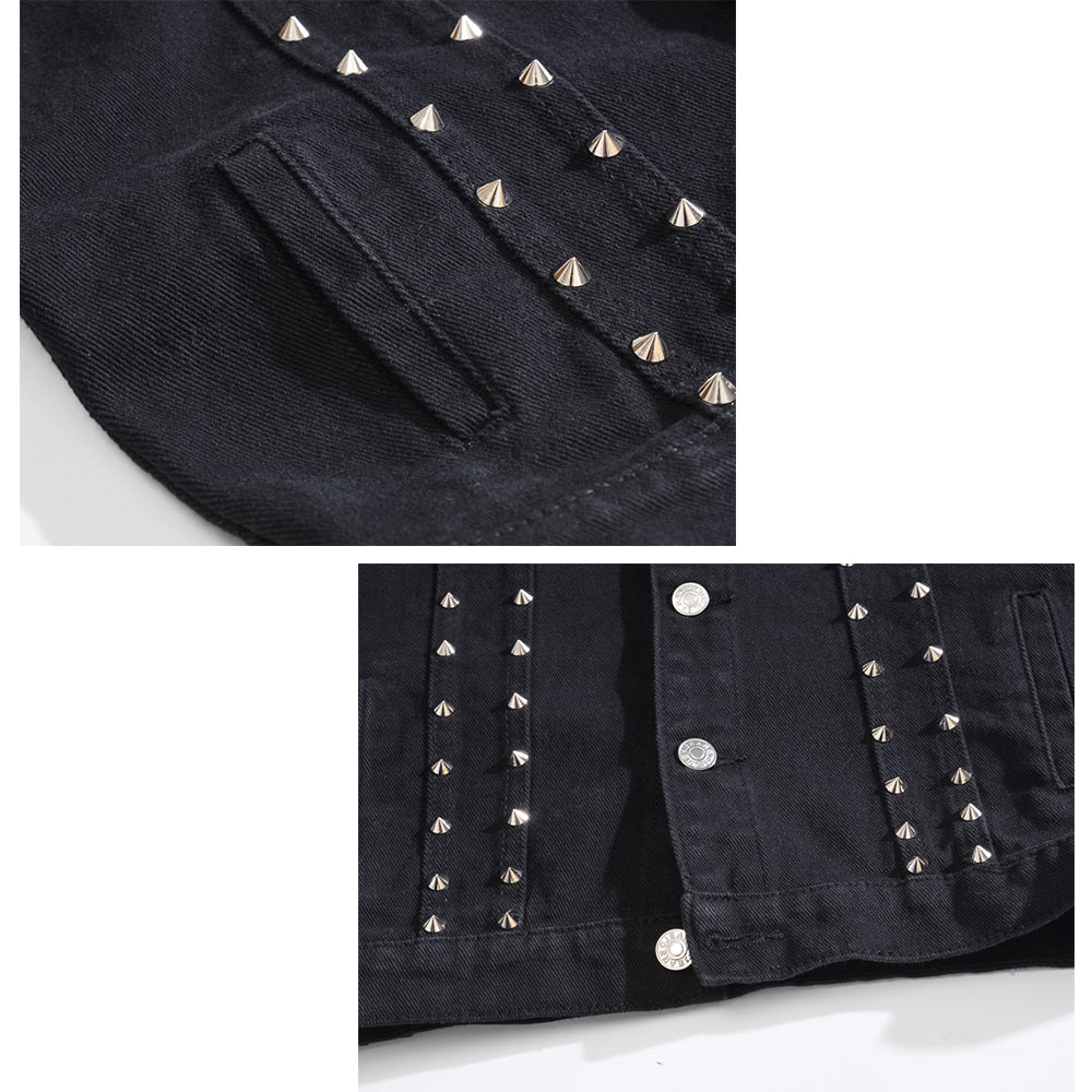 Retro Punk Rivet Black Denim Vest