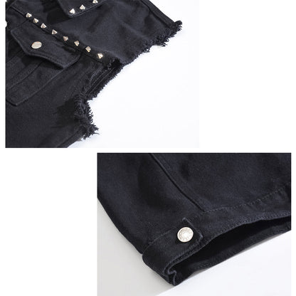 Retro Punk Rivet Black Denim Vest