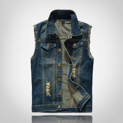 Stylish Ripped Blue Denim Vest