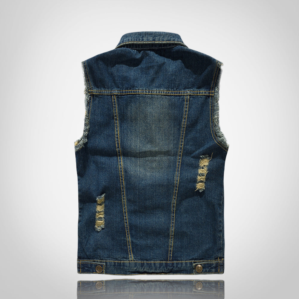 Stylish Ripped Blue Denim Vest