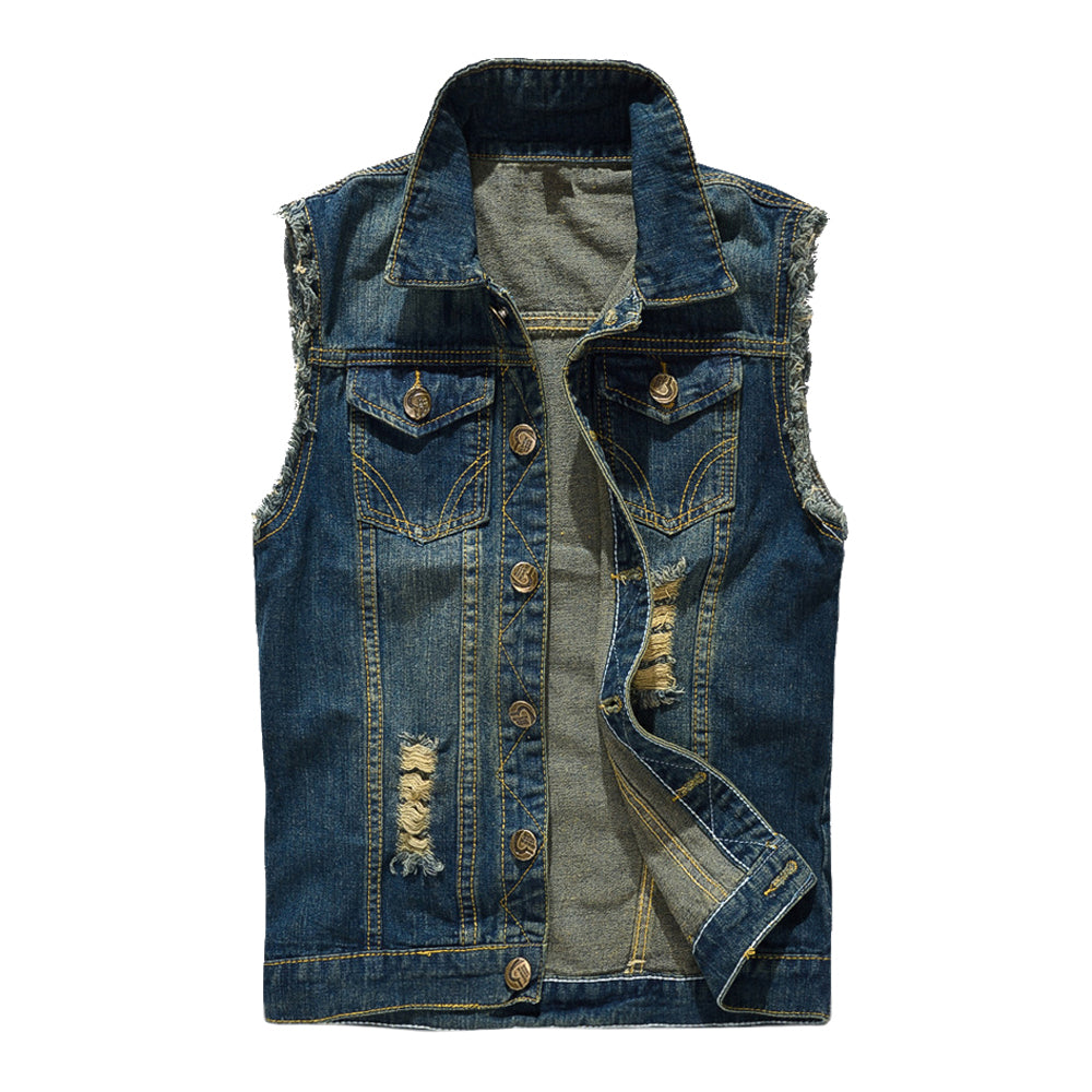 Stylish Ripped Blue Denim Vest