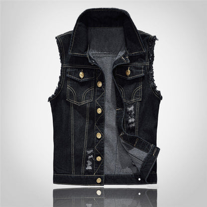 Distressed Black Denim Vest