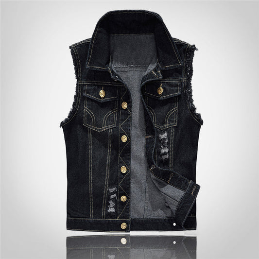 Distressed Black Denim Vest