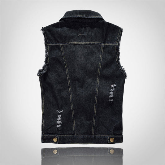 Distressed Black Denim Vest