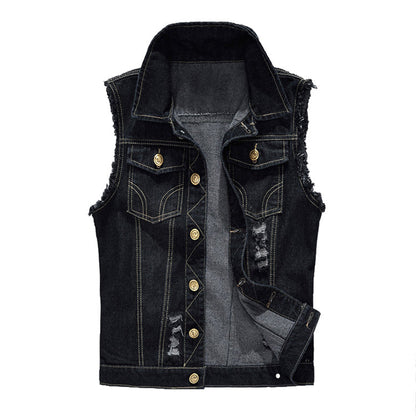 Distressed Black Denim Vest