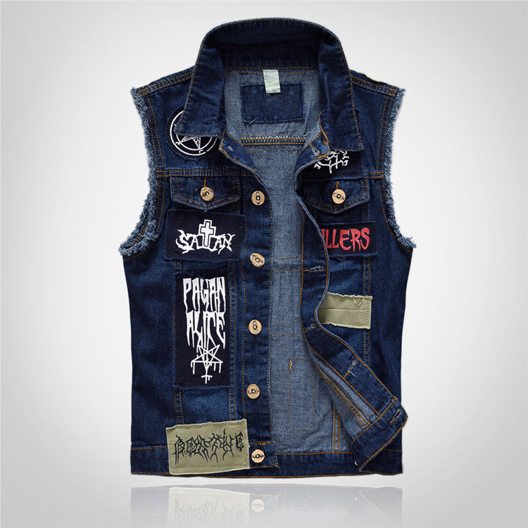 Men's Punk Blue Denim Vest